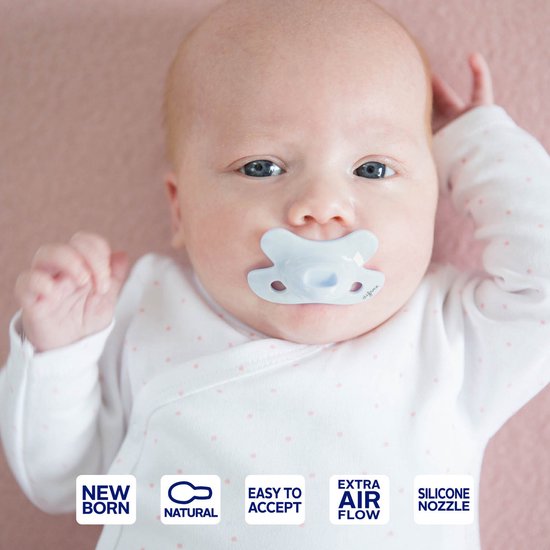 Difrax Fopspeen Natural - Newborn - Blauw & Lichtblauw - 2 Stuks