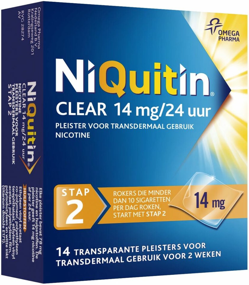 Goedkoopste Niquitin Clear Nicotinepleisters 14mg Stap 2 - 2 x 14 stuks