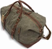 JPB Xclusive-lifestyle Reistas 50 liter - Weekendtas - Handbagage tas - Duffel Bag - Duffle Bag - Vintage Tas - Sporttas - Robuust Canvas met PU leder - Leger Groen / Army Green - 55x35x25 cm