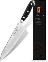 Latalis Pro Serie Damascus Mes - Koksmes - Keukenmes - Damast Staal - Zilver/Zwart - 20cm