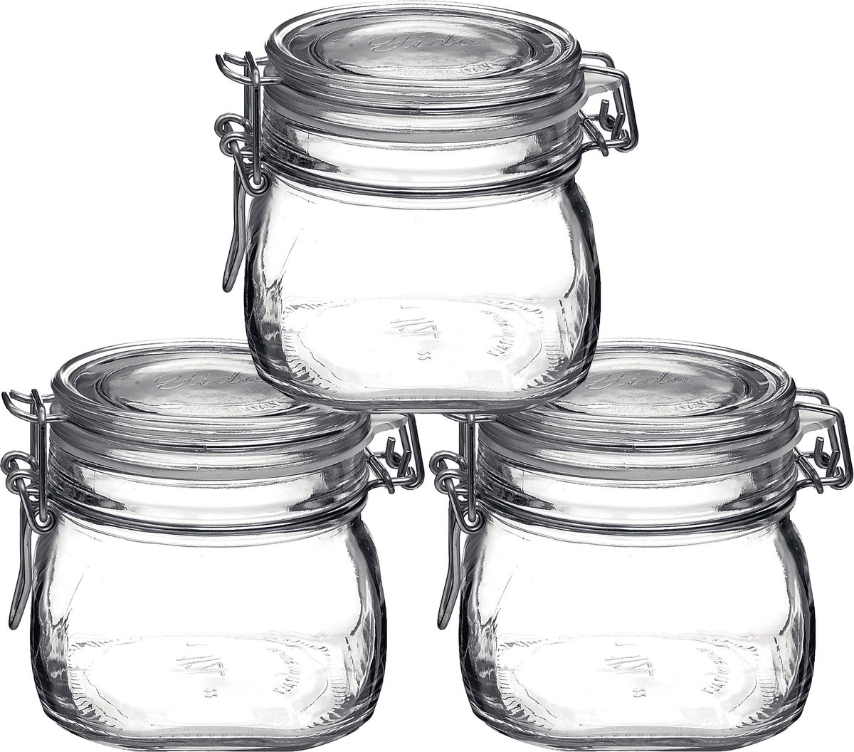 Bormioli Rocco Voorraad/weckpot - 3x stuks - glas - transparant - 10 x 10 cm - 500 ml