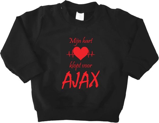 Mooie Baby Trui Sweater "Mijn hart klopt voor AJAX" Amsterdam Zwart/rood Met Lange Mouwen Warm Maat 80 Unisex
