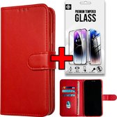 Casemania Hoesje Geschikt voor Samsung Galaxy S24 Plus Rood & Glazen Screenprotector - Portemonnee Book Case