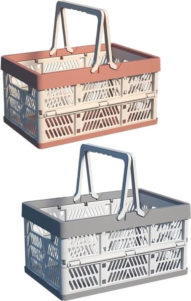 Vouwkist, stapelbaar, opvouwbare plastic opbergkisten, 2 stuks klapdozen, plastic klapkisten met handvat, 30,5 20,5 16,5 cm