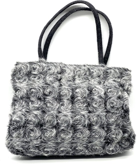 Handtas - klein formaat - imitatiebont grijs - (bxhxd) ca. 27cm x 20cm x 10cm - cadeau voor vrouw - mini bag -