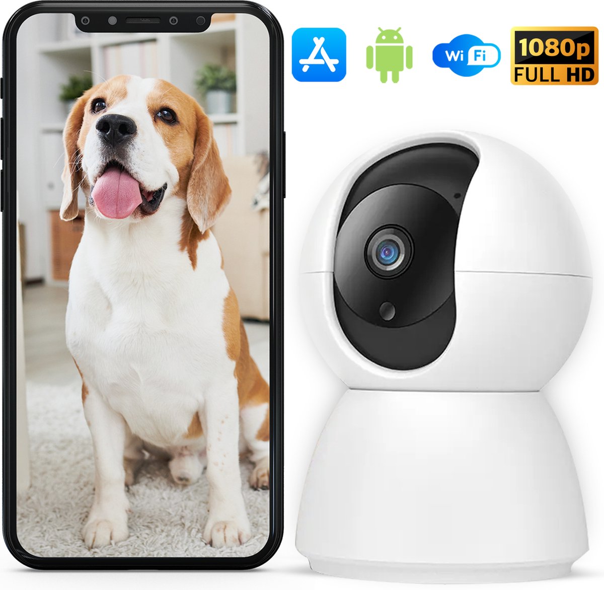 Huisdiercamera - Beveiligingscamera met beweegdetectie - Hondencamera volledig HD met app - Indoor camera - Terugspraakfunctie en Night vision - Geschikt voor huisdieren/baby/beveiliging