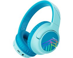 foto van PowerLocus Bobo - Draadloze Koptelefoon voor Kinderen - Bluetooth koptelefoon - 74/85/94dB Volumebegrenzing - Led Verlichting - Audio Sharing Functie - Blauw