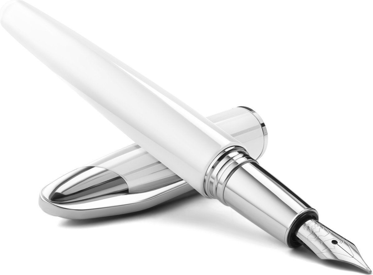 Colibri Equinox Vulpen - Luxe Pen met Inktpatroon - Medium Penpunt - met Geschenkdoos - Metaal - Wit