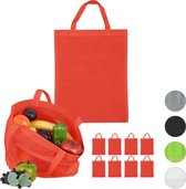 Relaxdays boodschappentas - 10 stuks - stoffen tas - effen gekleurd - opvouwbaar - 50 x 40 - rood