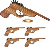 relaxdays 5 x pistolet élastique - pistolet - pistolet en bois - pistolet jouet - élastiques