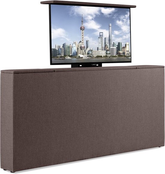 Bedonderdeel - Soft bedden TV-Lift meubel Voetbord - Max. 43 inch TV - 190 breed x85x21 - Notenbruin