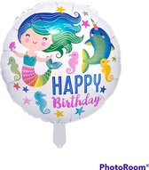 Witte Happy Birthday Zeemeermin Folie Ballon gevuld met Helium