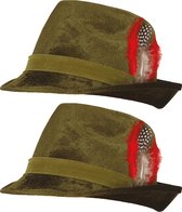 Guirca Tiroler/oktoberfest hoedje voor heren - 2x - verkleed accessoires - groen velvet - Jagershoedje