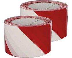 AMIG Afzettape - 2x - rood/wit - 50 mm x 30 m - pvc - markeertape - zelfklevend