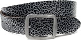 Thimbly Belts Ceinture femme léopard argent - ceinture femme - 4 cm de large - Argent / Zwart - Cuir véritable - Tour de taille : 85 cm - Longueur totale de la ceinture : 100 cm