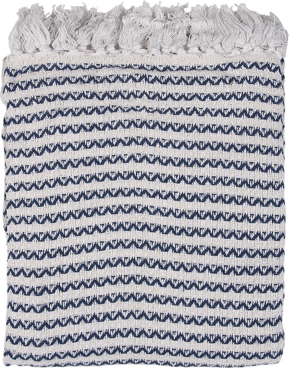 Clayre & Eef Plaid 125x150 cm Beige Blauw Katoen Zigzag