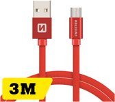 Swissten Micro-USB naar USB kabel - 3M - Rood