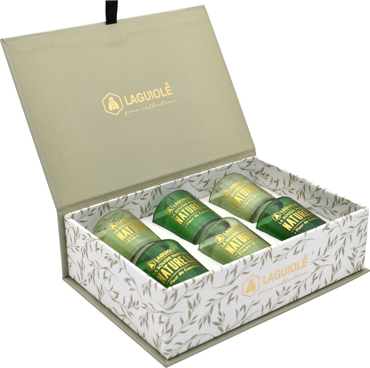 Laguiole Geurkaarsen Small Cadeauset Groen&Bruin Natural In glazen pot 6 stuks