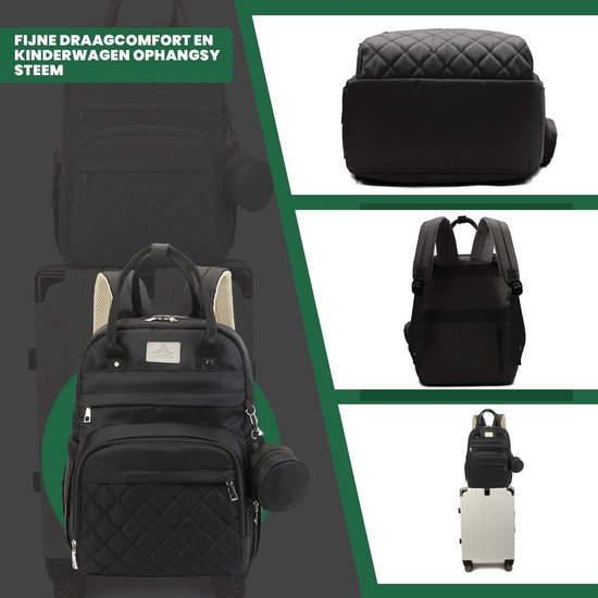 Luxegoed® Luiertas Rugzak met Verschoonmatje - Luiertassen - Rugtas - Zwart - Inclusief – Buggy /kinderwagenhaken, spenenetui en Isoleervak – Complete Set