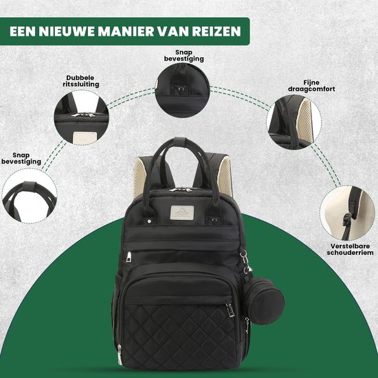 Luxegoed® Luiertas Rugzak met Verschoonmatje - Luiertassen - Rugtas - Zwart - Inclusief – Buggy /kinderwagenhaken, spenenetui en Isoleervak – Complete Set