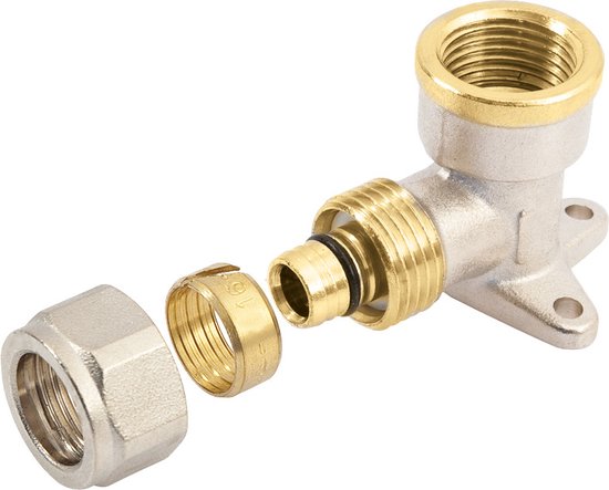 Bonfix Alu-knel messing knelkoppeling muurplaat 16mm x 1/2inch binnendraad FRp