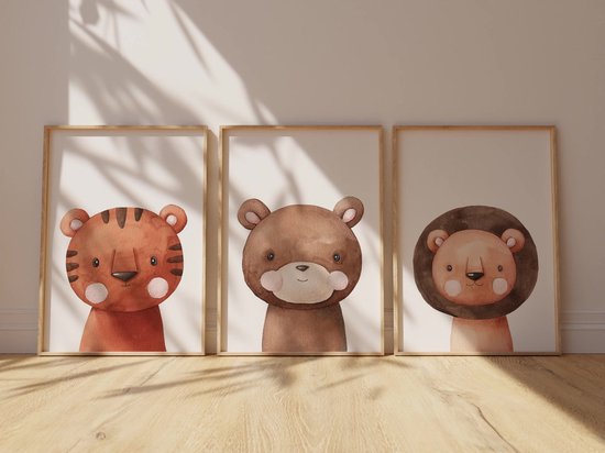 Postercity - Poster Blije Lachende Leeuw En Luiaard In De Jungle Jungle Safari Dieren Poster Kinderkamer Babykamer 50x40cm