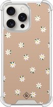 Casimoda® hoesje - Geschikt voor iPhone 15 Pro Max - Sweet Daisies - Shockproof case - Extra sterk - TPU/polycarbonaat - Bruin/beige, Transparant