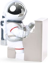 BRUBAKER Decoratieve figuur astronaut pianospeler - 16 cm ruimtefiguur met piano en verchroomde helm - handbeschilderd modern ruimtevaartbeeld voor muzikanten - wit en zilver