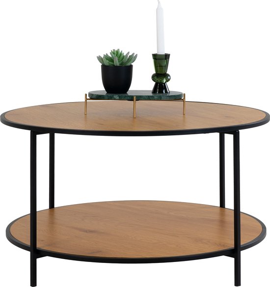 Scanditable - Table basse - ronde - aggloméré - aspect chêne - structure en acier - noir