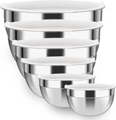 Mengkommen set van 6 - Roestvrijstalen Schalen - BPA-vrije Deksels - Vaatwasmachinebestendig - Beslagkom - Voedsel kommen - Mengschalen