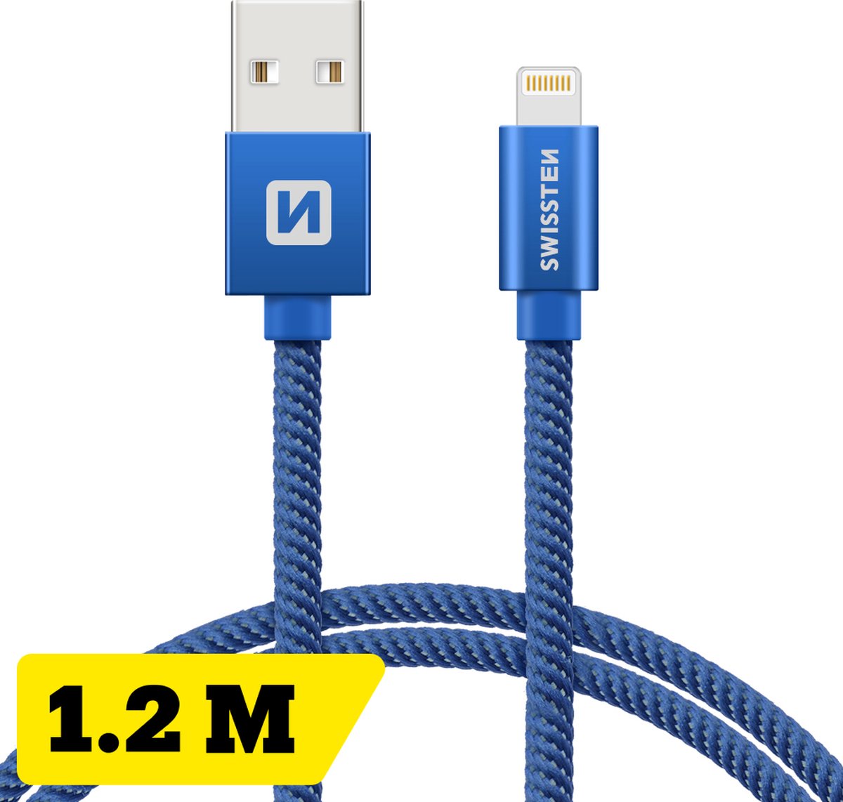 Bol.com Swissten Lightning naar USB kabel - 1.2M - Gevlochten kabel geschikt voor iPhone 7/8/X/11/12/13/14 - Blauw aanbieding