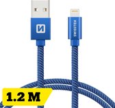 Swissten Lightning naar USB kabel - 1.2M - Gevlochten kabel geschikt voor iPhone 7/8/X/11/12/13/14 - Blauw