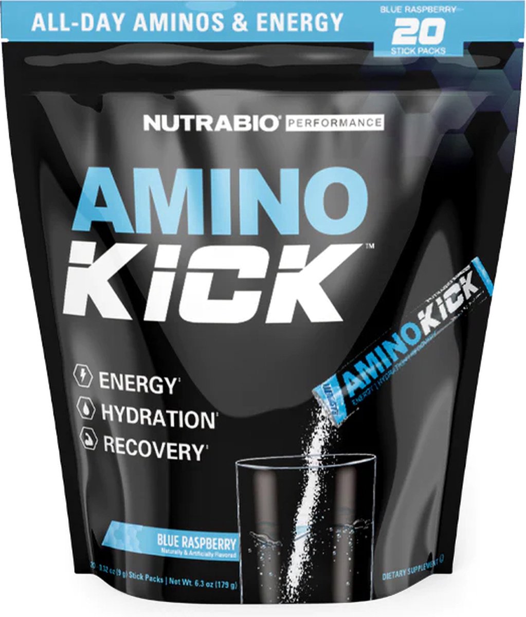 Nutrabio Amino Kick Stick Pack - 20 Serving Bag Blue Raspberry