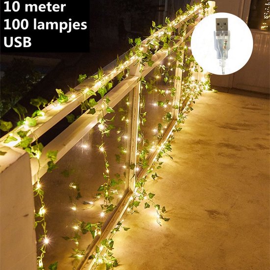 Xtraworks - led lichtsnoer esdoorn klimop slinger werkt op USB- 10 meter 100 lampjes