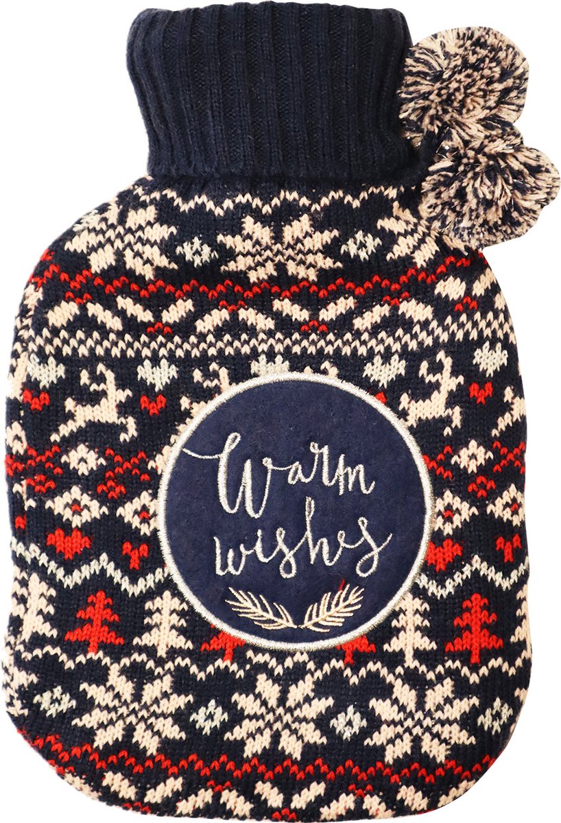 Goedkoopste Apollo Warmwater Kruik Met Gebreide Hoes Kerst Print Blauw