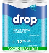DROP Super Kitchen Roll - 5x12 rouleaux de cuisine - Papier essuie-tout Ultra absorbant - Pack économique de 60 rouleaux