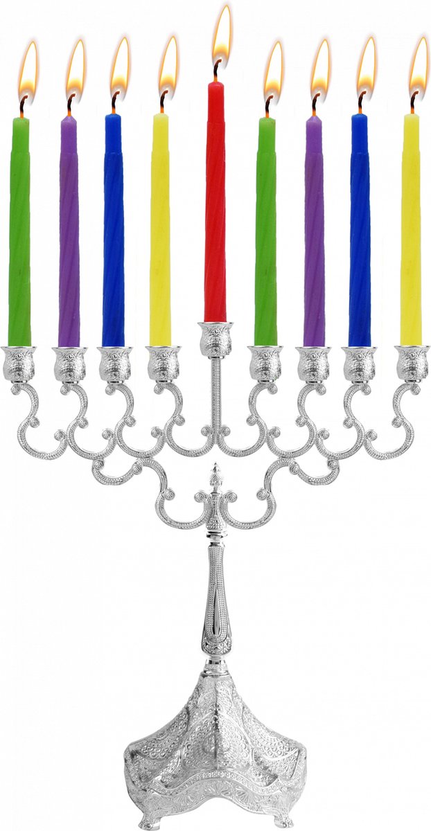 Ner Mitzvah Silver Plated Candle Menorah, very small Hight 20cm