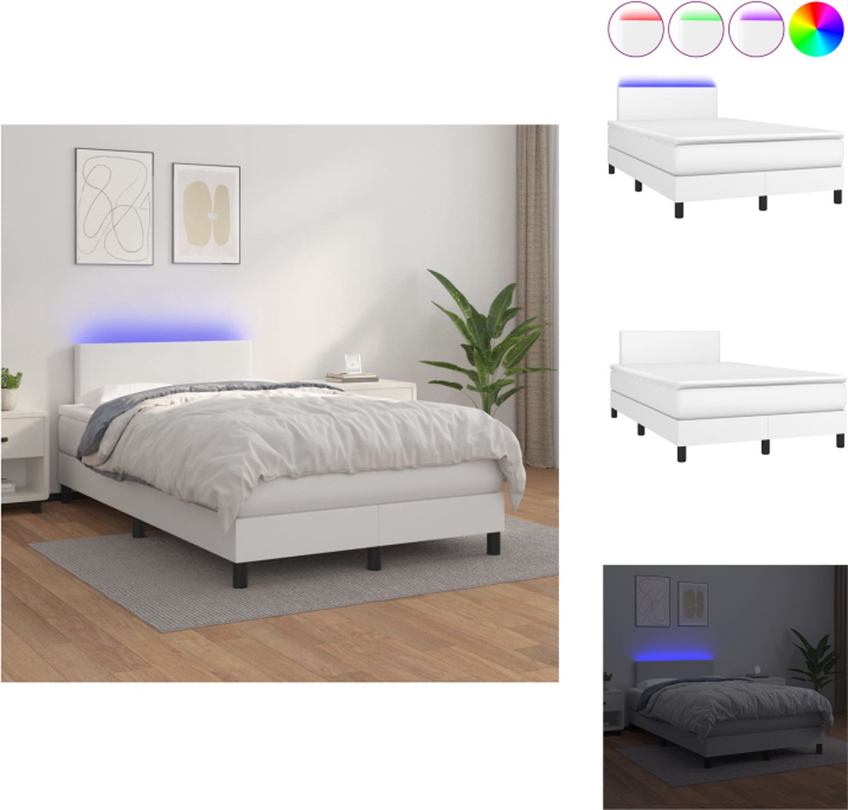 VidaXL Boxspring 120x200cm LED-verlichting Kunstleer Pocketvering matras Huidvriendelijk topmatras Bed