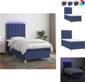 vidaXL Boxspring LED - 203 x 100 x 118/128 cm - Blauw - Duurzaam - Verstelbaar hoofdbord - Pocketvering matras - Huidvriendelijk topmatras - Kleurrijke LED-verlichting - Montagehandleiding - Bed