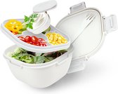 Saladebox to go (1700 ml), lunchbox met vork, saladebox met inzetstukken voor toppings en dressing, slakom, lekvrije Bento Box met vakken, geschikt voor levensmiddelen