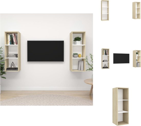 vidaXL Ensemble de meubles muraux pour télévision - Blanc et chêne Sonoma - 37 x 37 x 107 cm - 2 x meuble TV - Meuble