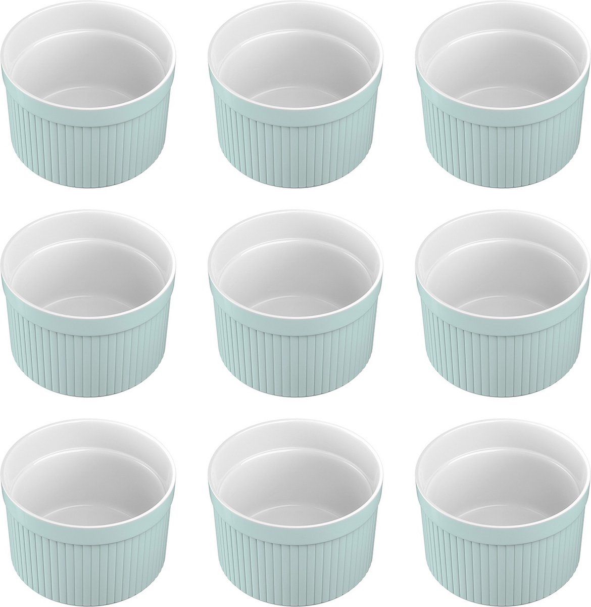 Intirilife 6-delige set Soufflévormen Bakvorm van porselein in Lichtblauw met afmetingen van 7.8 x 4.6 cm - Om dessert, fruit of fruit porties, muffins, cupcakes, taart te bereiden