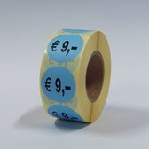 “€9" Prijs Stickers op rol 35mm blauw - 1000ex.
