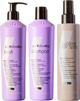 KayPro No Yellow set shampoo 350ml & haarmasker 350ml & sublime haarspray 100ml - bundel ideaal voor ontkleurd, blond, wit of grijs haar - haarverzorging set - Geschenkset - Giftset - voordeelverpakking