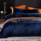 Winter Plush Bed Linen Set, 200 x 200 cm, Cashmere Touch Fluffy & Warm Coral Fleece, Plain Duvet Cover with Zip, Dark Blue, 200 x 200 cm + 2 x 80 x 80 cm