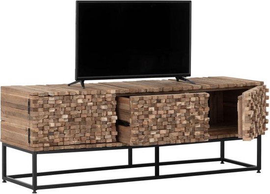 MUST Living meuble TV Sticks, 2 portes et 1 tiroir, 50x145x40 cm, bois de teck