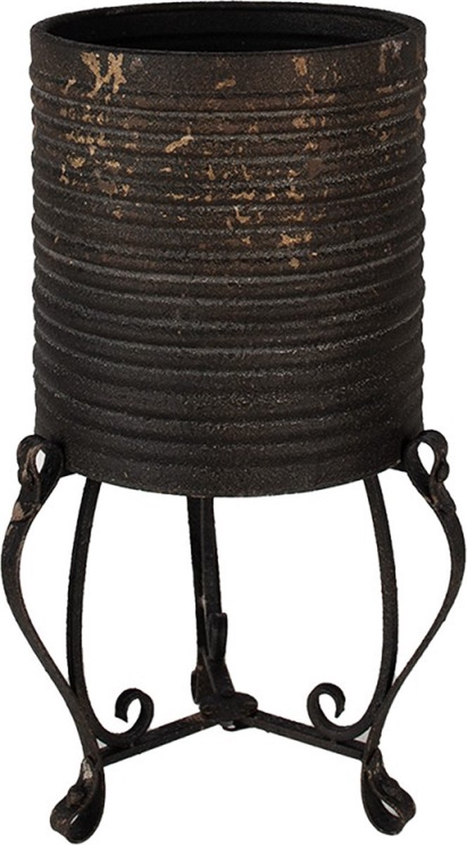 Clayre & Eef Bloempot Ø 29x53 cm Zwart Goudkleurig Ijzer Bloempot op Poten