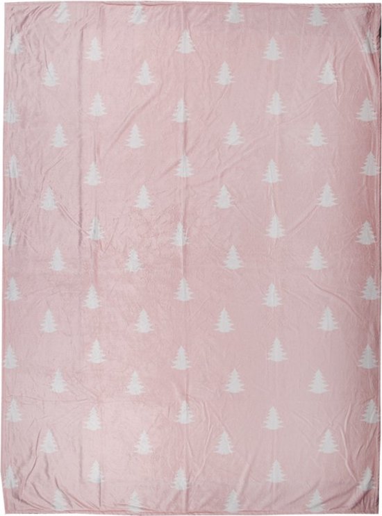 Plaid 130x170 cm Rose Wit Polyester Couverture Sapins de Noël