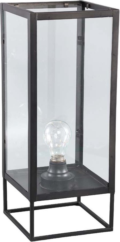 PTMD Polino Vierkante Lantaarn - 18x18x45 cm - LED - Metaal - Zwart
