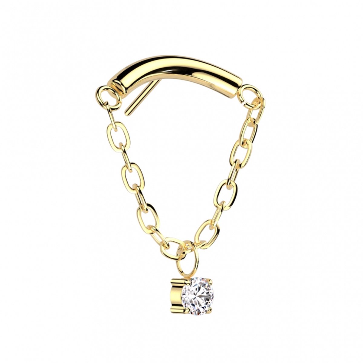 Piercing push in chain met steen hangertje 1.2x8 - goud - LMPiercings